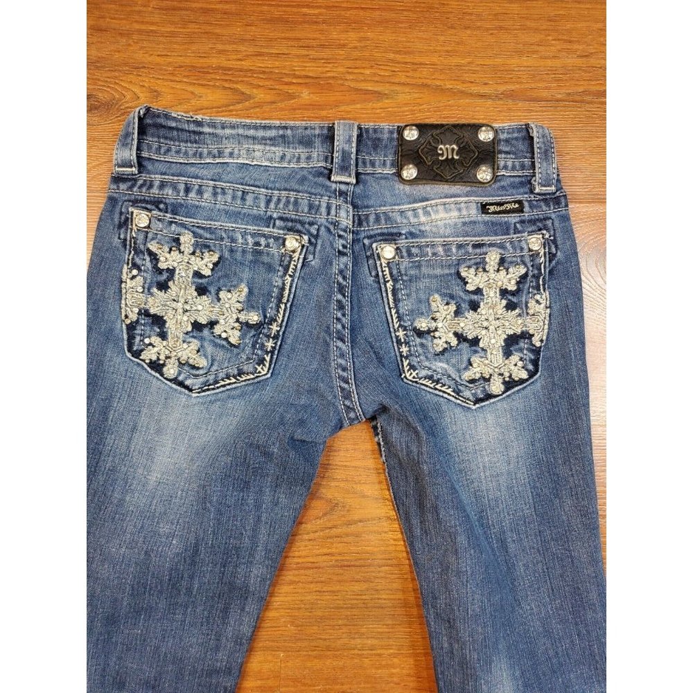 MISS ME SNOW FLAKE jeans womens 26 X 33 blue boot cut JP5398B Embroidered